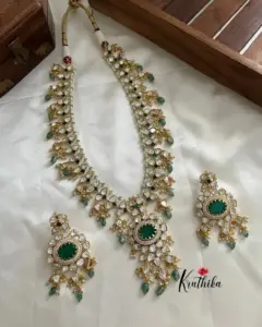 Traditional Stones Long Necklaces Sets From 'Kruthika Jewellery