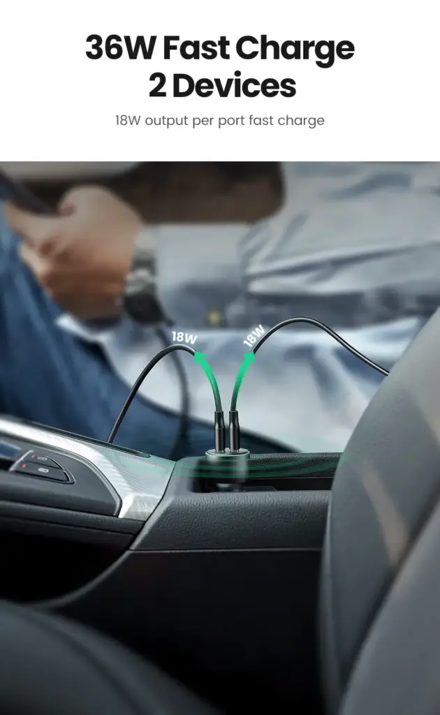 UGREEN 10144 36W Dual-USB Fast Car Charger - AppleMe